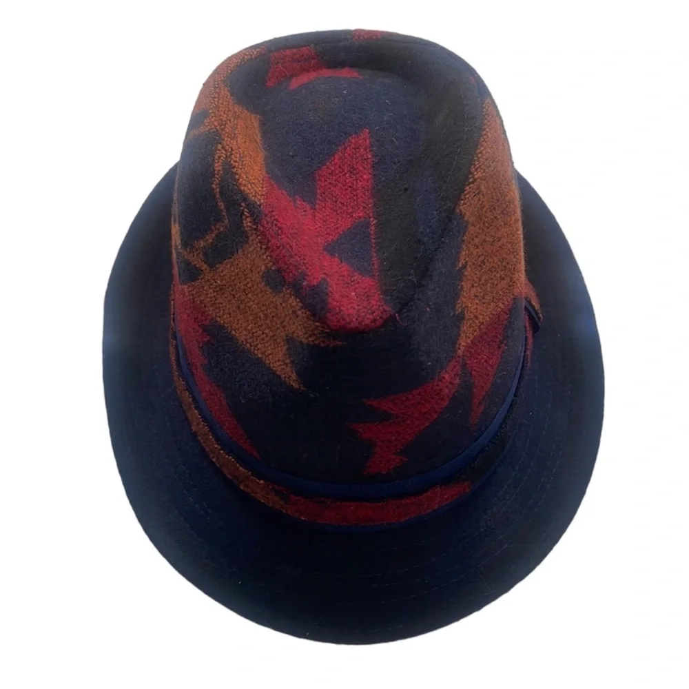 Santa Fe print,Navy Blue multi colored, Fedora, New - Picture 2 of 5